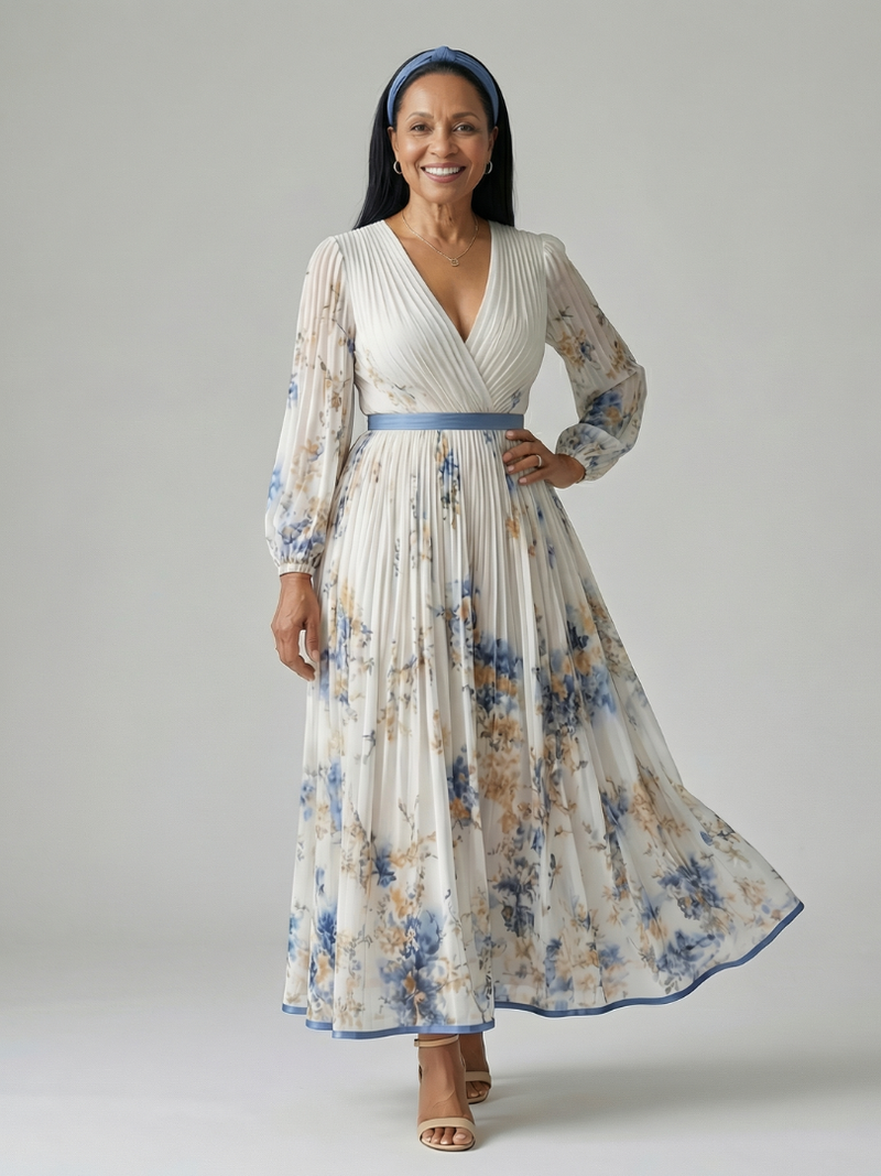 Rielle™ | Wrap Pleated Midi Dress
