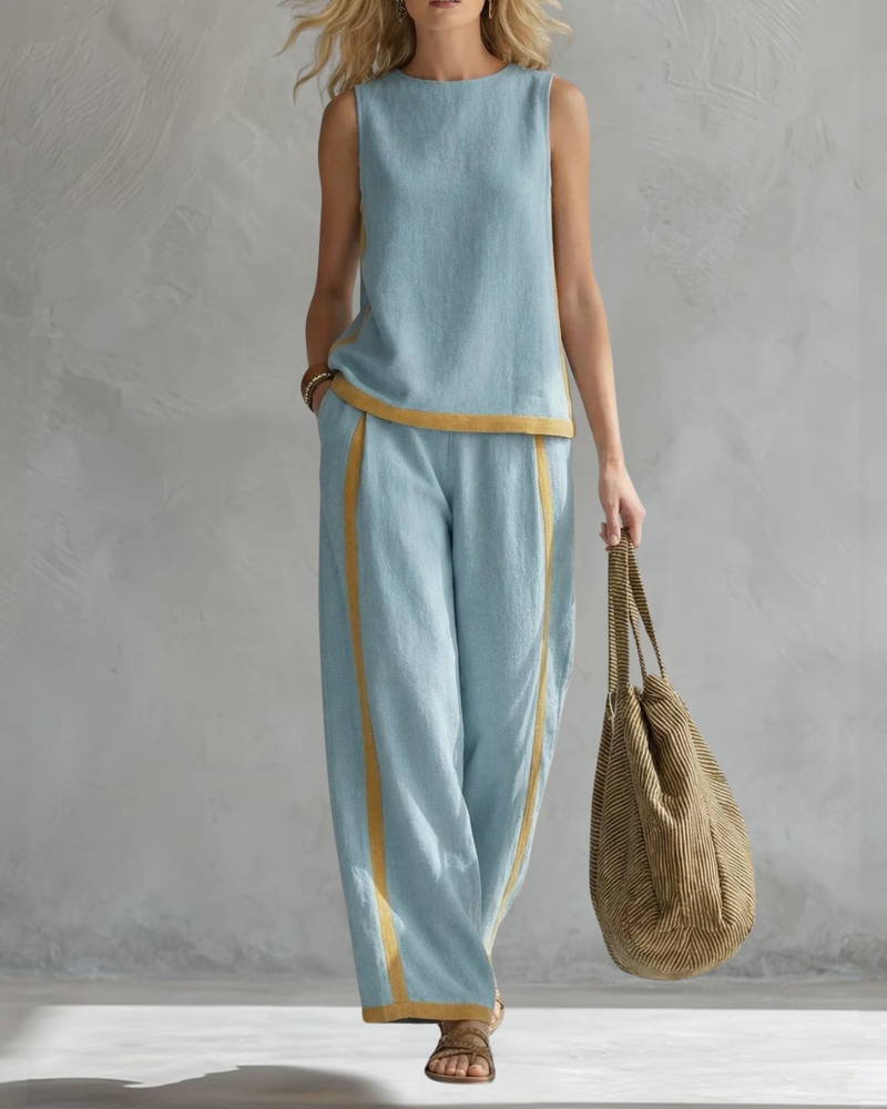 Two-Piece Aurora Linen Set in Blue