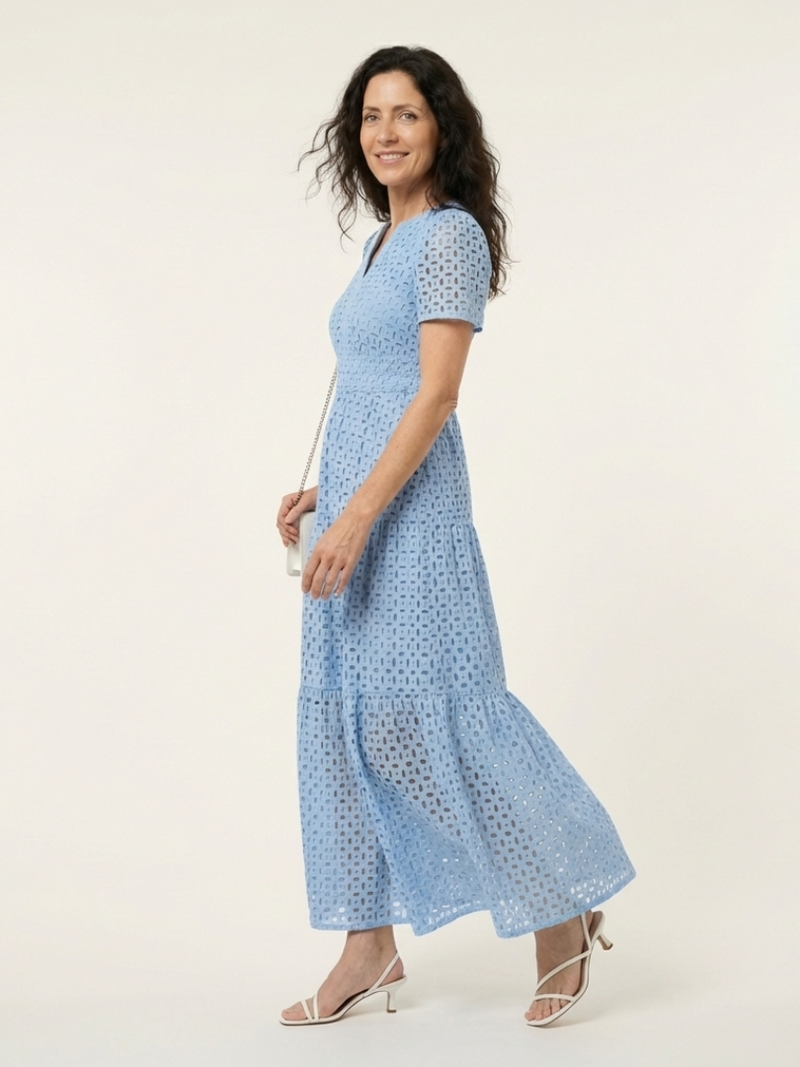 Brielle™ | Layered Midi Dress with V-Neck and Short Sleeves