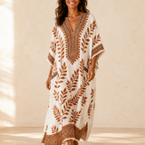 Nora Cream Botanical Caftan