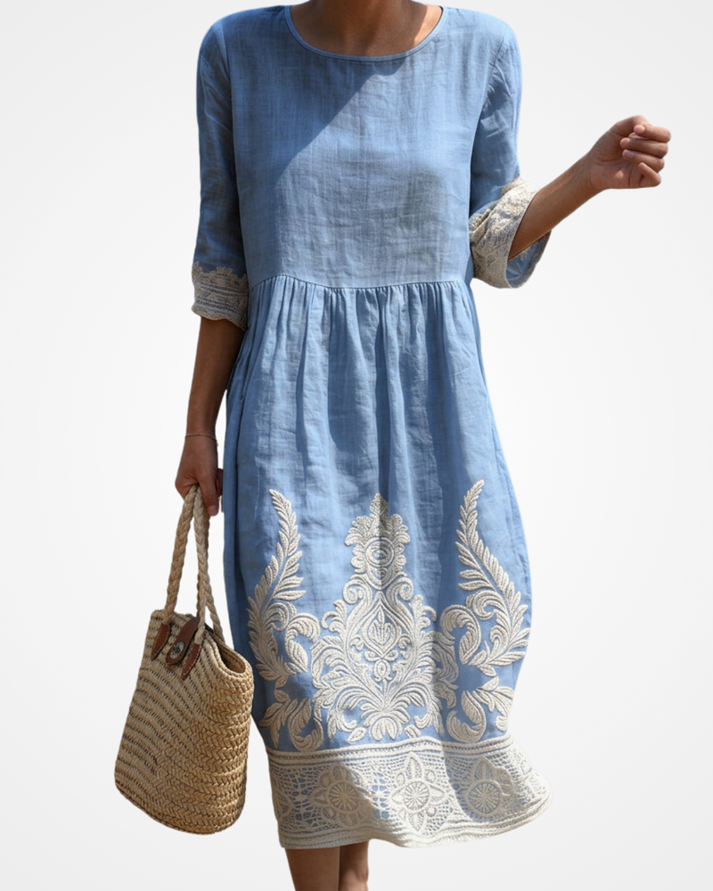 Tereza - Dress with Plant and Flower Embroidery
