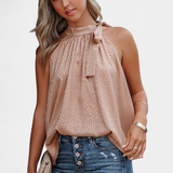 Adela | Leopard Print Sleeveless Top with High Neck and Bow