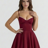 Midi dress with corset and wide skirt