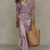 Elowra Satin Midi Dress with Included Sweater