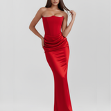 Satin Long Dress with Strapless Neckline