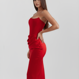 Satin Long Dress with Strapless Neckline