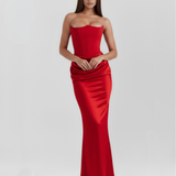 Satin Long Dress with Strapless Neckline