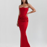 Satin Long Dress with Strapless Neckline