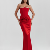 Satin Long Dress with Strapless Neckline