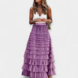 Boho skirt with satin details and open fabric