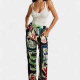 Maple High-Waisted Straight Leg Pants with Floral Print