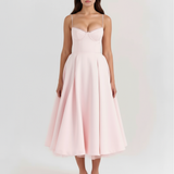 Midi dress with corset and wide skirt