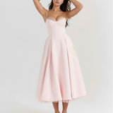 Midi dress with corset and wide skirt