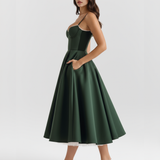 Midi dress with corset and wide skirt