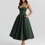 Midi dress with corset and wide skirt