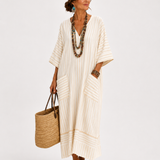 Beige Striped Kaftan