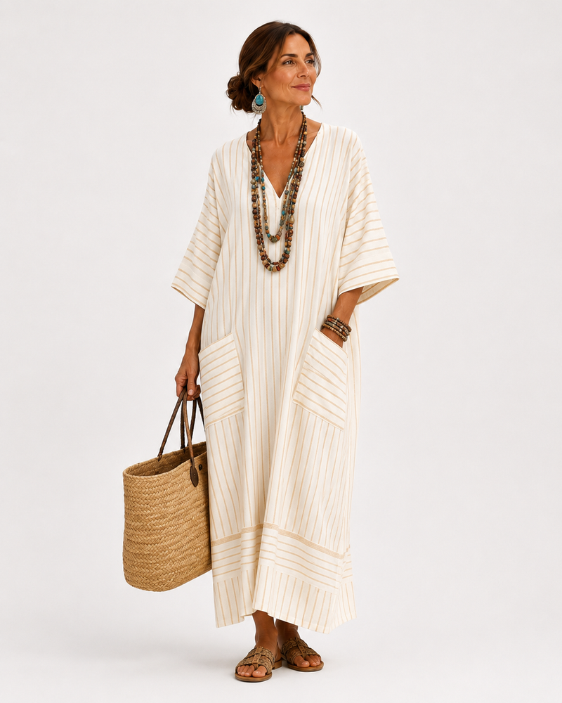 Beige Striped Kaftan