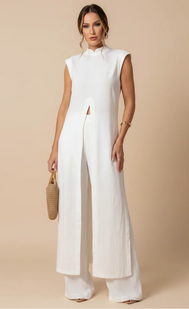 Benigna™ | White Ruffled Tunic Set and Pants