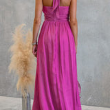Halter Neck Maxi Dress with Fitted Waist and Ruffles