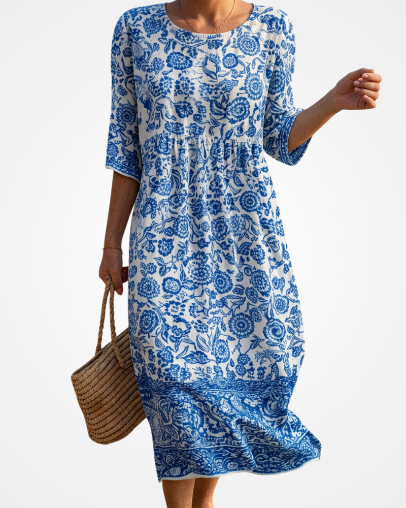 Luna - Round Neck Maxi Dress with Embroidery