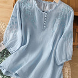 Kissina | Embroidered Cotton and Linen Blouse