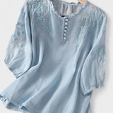 Kissina | Embroidered Cotton and Linen Blouse