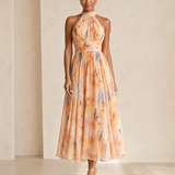 Esther™ | Halter Neck Dress with Watercolor Print