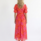 Willow™ | Floral Midi Dress with V-Neck and Puff Sleeves