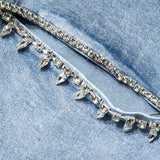 Evian Ripped Straight-Leg Jeans with Rhinestones