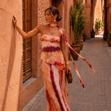 Cara | Long printed dress with strapless neckline