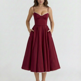 Midi dress with corset and wide skirt