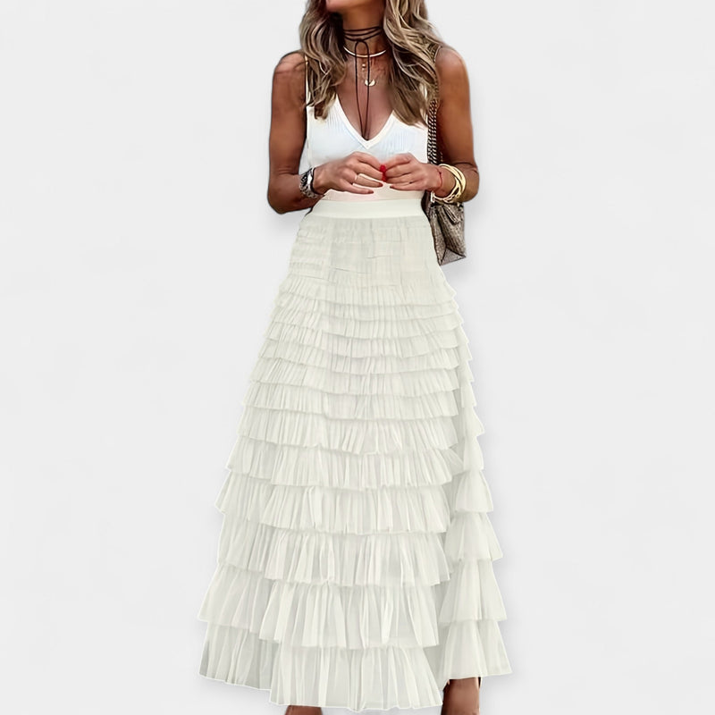 Boho skirt with satin details and open fabric