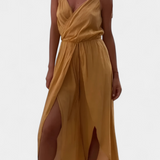Donatila Washed Cotton Jumpsuit with Side Openings and Crossed Neckline
