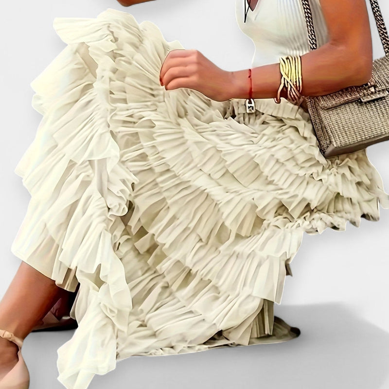 Boho skirt with satin details and open fabric