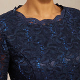 Midi dress with lace and three-quarter sleeves