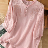 Kissina | Embroidered Cotton and Linen Blouse