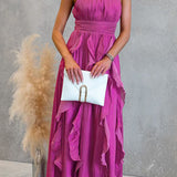 Halter Neck Maxi Dress with Fitted Waist and Ruffles