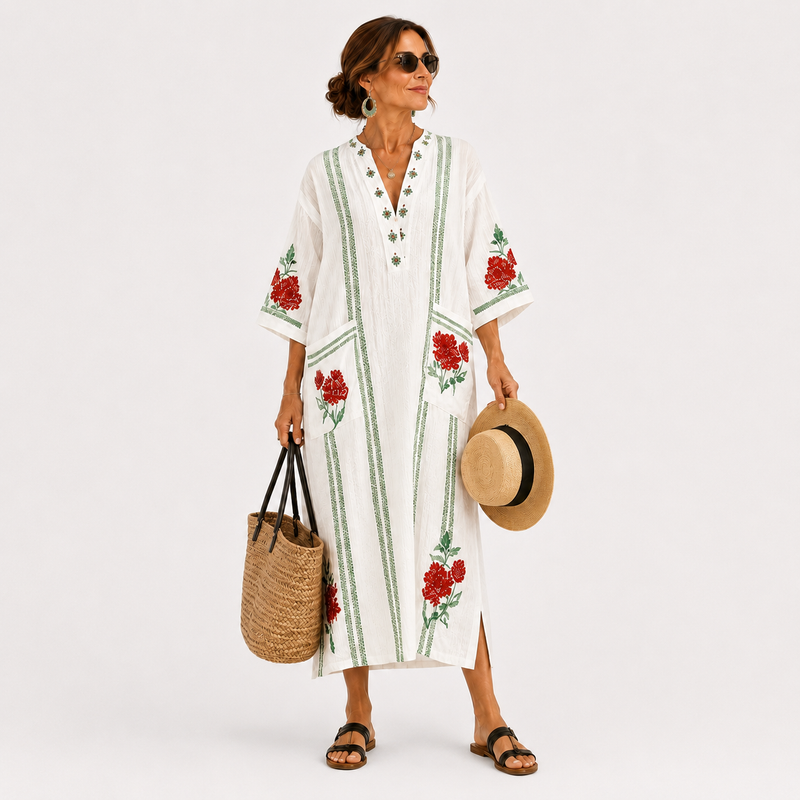 Elena White Roses Caftan