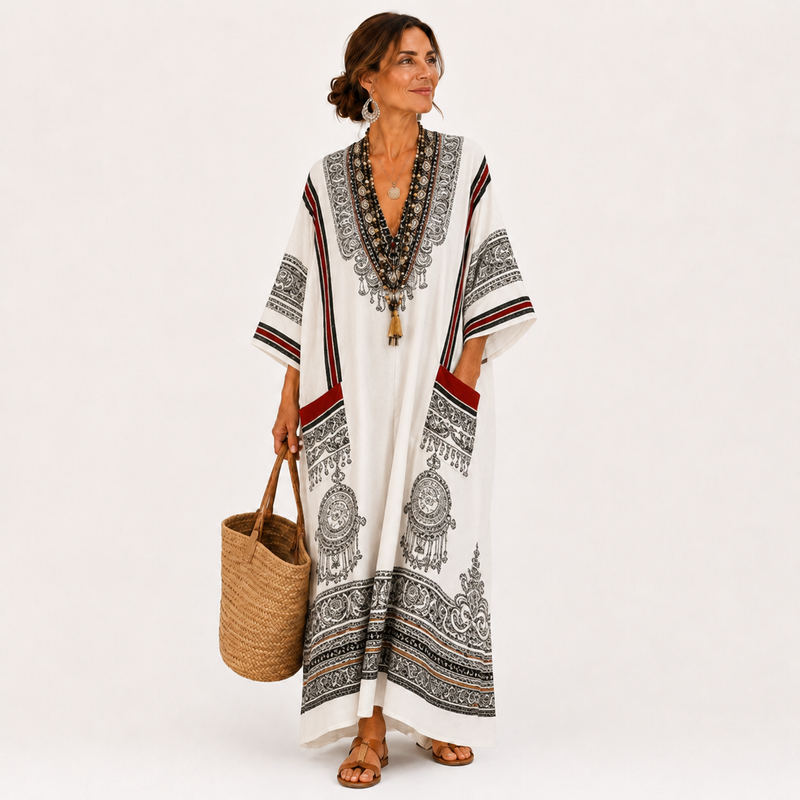 Clara White Ethnic Caftan