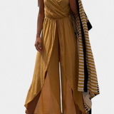 Donatila Washed Cotton Jumpsuit with Side Openings and Crossed Neckline