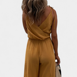 Donatila Washed Cotton Jumpsuit with Side Openings and Crossed Neckline