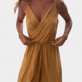Donatila Washed Cotton Jumpsuit with Side Openings and Crossed Neckline