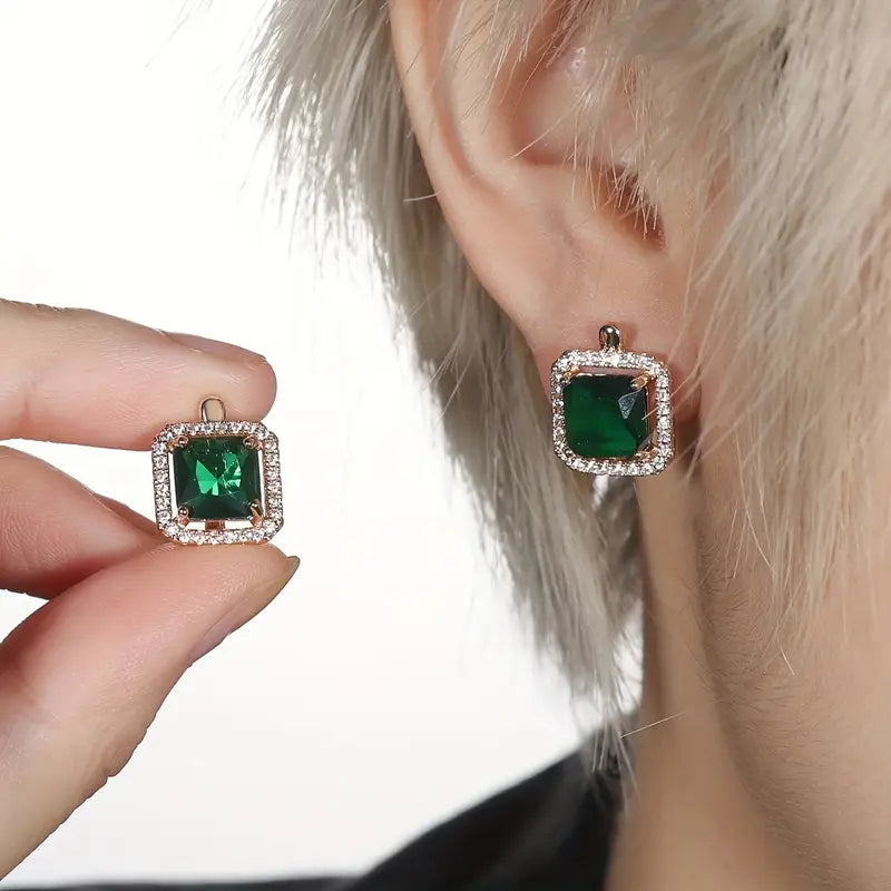 ZIRCONIA | Square Earrings Green Gold