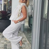 Trinidad™ | White Set Blouse and Wide Pants