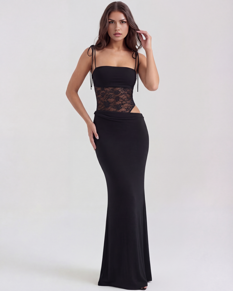 Long dress with lace and thin straps