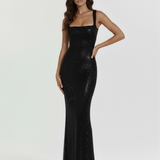 Shiny Long Dress with Square Neckline