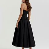 Midi strapless dress with a full skirt
