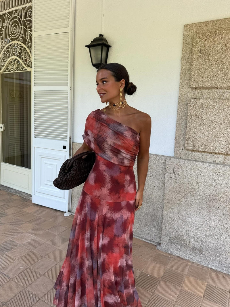 Long Dress with Off-Shoulder Watercolor