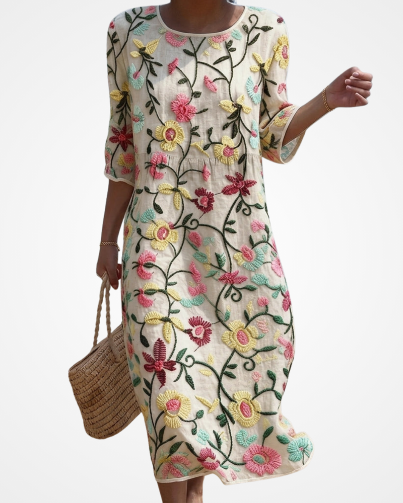 Olga - Women's Floral Dress with Embroidery