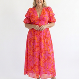 Willow™ | Floral Midi Dress with V-Neck and Puff Sleeves
